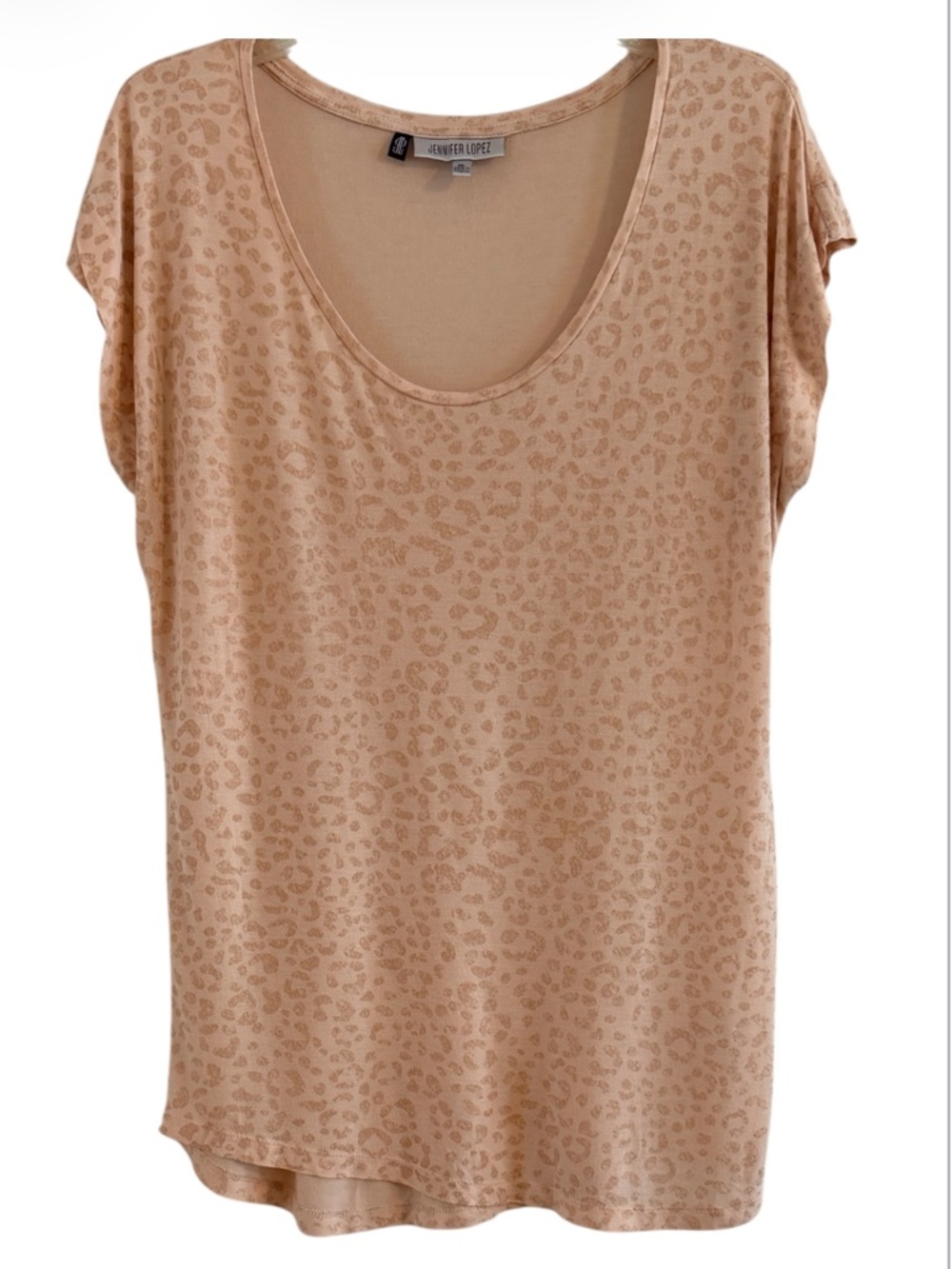 Jennifer Lopez JLO Light Pink Cheetah Leopard Print Scoop Neck T-Shirt Top XL